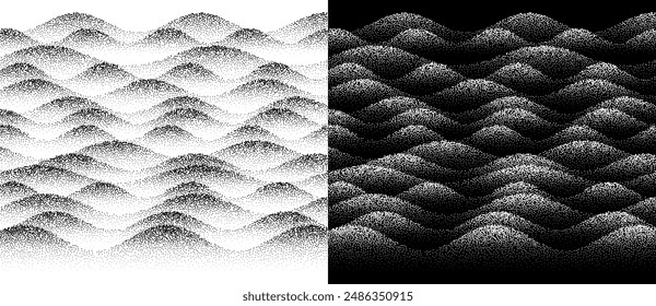 Abstract spotted background with stipple effect. Grunge wallpaper with waves style. Black dots on a white background and the same white dots on the black side.