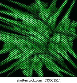 Abstract Spotted green background halftone effect. Vector illustration with black background