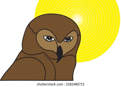 Abstract of spotted wood owl on yellow circle.