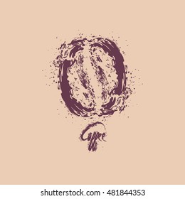 Abstract spray coffee bean and calligraphy text icon. Vector