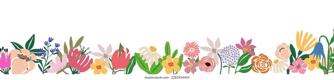 Abstract spring art floral banner, border, overlay