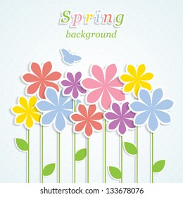 Abstract spring background with colorful flowers. Vector  illustration.