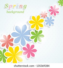 Abstract spring background with colorful flowers. Vector illustration.