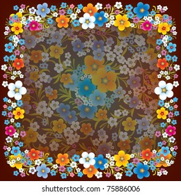 abstract spring background with flowers on brown