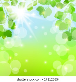 Abstract spring background with leaves. EPS10. Vector illustration.