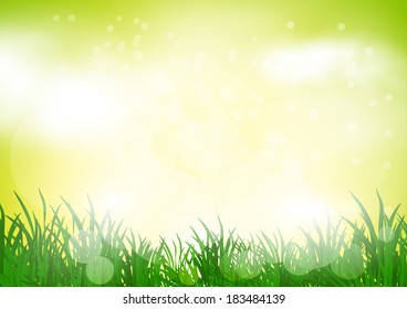 abstract spring background with meadow and mist
