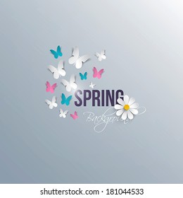 Abstract spring background with paper flowers. Vector