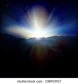 abstract spring background with sunrise and mountains