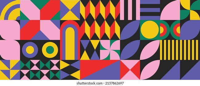 Abstract spring background vector. Geometric shapes pattern, Mosaic wallpaper design for presentation, cover, ads banner and wall art for home decoration.