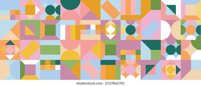 Abstract spring background vector. Geometric shapes pattern, Mosaic wallpaper design for presentation, cover, ads banner and wall art for home decoration.
