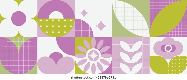 Abstract spring background vector. Geometric shapes pattern, Mosaic wallpaper design for presentation, cover, ads banner and wall art for home decoration.