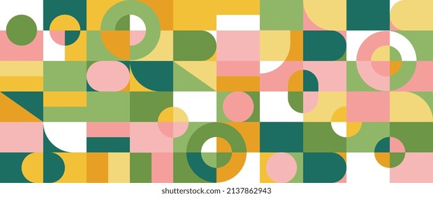 Abstract spring background vector. Geometric shapes pattern, Mosaic wallpaper design for presentation, cover, ads banner and wall art for home decoration.