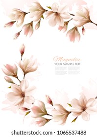 Abstract spring background with white magnolia branches. Vector.