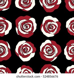 Abstract spring decorative roses seamless pattern in red colors. Vector rose icon.