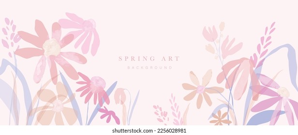 Abstract spring floral art background vector illustration. Watercolor hand painted botanical flower, leaves and nature background. Design for wallpaper, poster, banner, card, print, web and packaging.