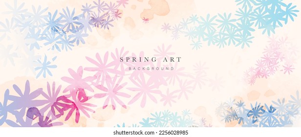 Abstract spring floral art background vector illustration. Watercolor hand painted botanical flower, leaves and nature background. Design for wallpaper, poster, banner, card, print, web and packaging.