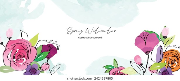 Abstract spring floral art background vector illustration. Watercolor hand painted botanical flower, leaves and nature background. Design for wallpaper, poster, banner, card, print, web and packaging.