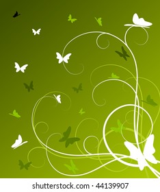 Abstract spring floral background with butterflies (vector)