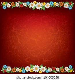 abstract spring floral background with flowers on red