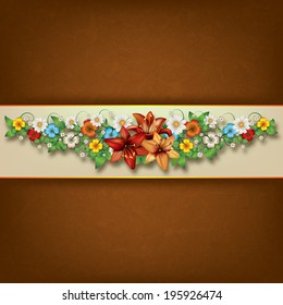 abstract spring floral composition on brown grunge background