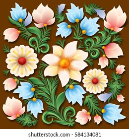 abstract spring floral ornament on a brown background