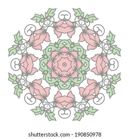 Abstract spring floral ornament, round. Mandala.