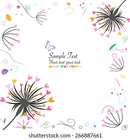 Abstract spring flower and dandelion greeting card