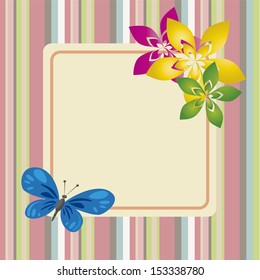 abstract spring flowers and cute butterfly on special background
