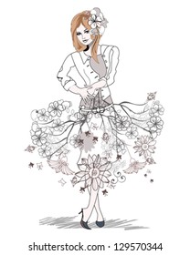 Abstract spring girl decorated with flowers