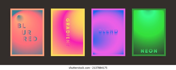 Abstract spring gradient blurred poster cover template design set for placard, event banner or business brochure.  Cyberpunk hi tech gradient post. Vector blurred futuristic color set.	