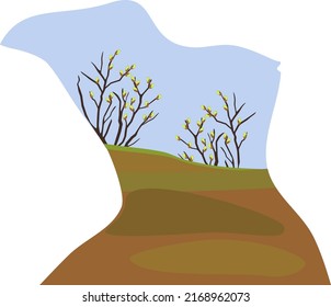 Abstrakte Frühjahrslandschaft mit Feld und Bäumen auf abstrakte Weise