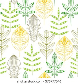 abstract  spring leaves. Hand drawn seamless pattern