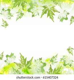 Abstract spring leaves imprints background with space to your text