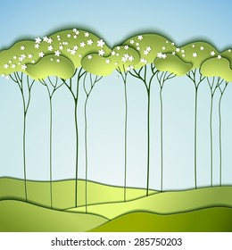 Abstract spring paper tree with white flowers