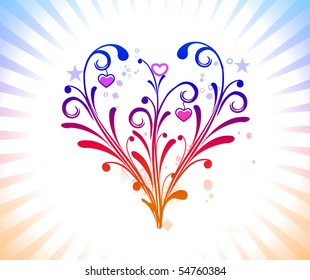 abstract spring romantic heart background, vector illustration.