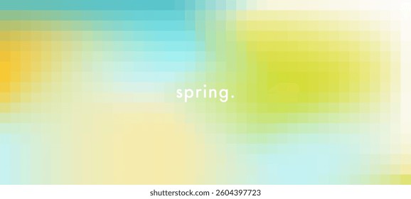 Abstract spring season blurry mosaic vector texture. Light blue and green pastel color gradient background. Nature geometric gradation pattern. Vector soft pixelated horizontal bg for cover, header