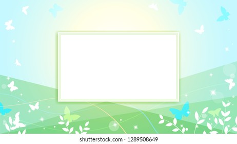 Abstract spring summer background in light pastel color, environmental theme with butterfly and tree