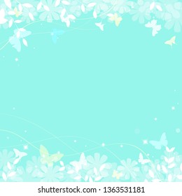 Abstract spring summer background in light pastel color with copy space, environmental theme with butterfly and tree
