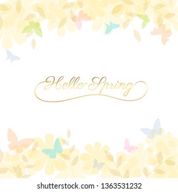 Abstract spring summer background in light pastel color with copy space, environmental theme with butterfly and tree