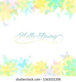 Abstract spring summer background in light pastel color with copy space, environmental theme with butterfly and tree
