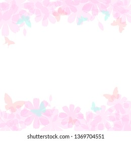 Abstract spring summer background in light pastel color with copy space, environmental theme with butterfly and tree