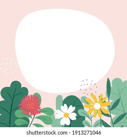 Resumen primavera y verano plano fondo natural simple con flores, planta y espacio para banner, tarjeta de saludo, afiche. Ilustración vectorial