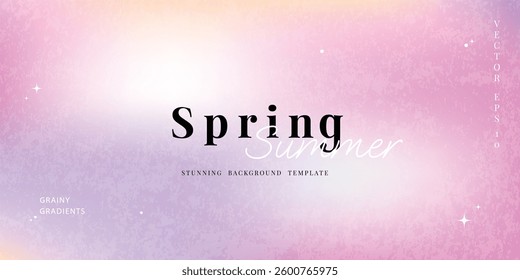Abstract spring and summer gradient mesh background vector. Wallpaper design with sparkle in grainy and blurry texture. Illustration for banner, backdrop, social media, cover, ads.