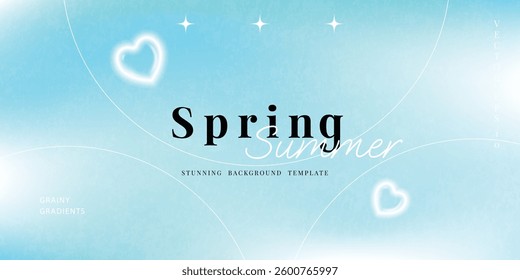 Abstract spring and summer gradient mesh background vector. Wallpaper design with sparkle in grainy and blurry texture. Illustration for banner, backdrop, social media, cover, ads.