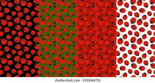 Abstract Spring Or Summer Seamless Pattern Background Set With Ladybugs Vector Illustration Art