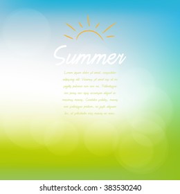 Abstract spring or summer sunny background with blue sky and green meadow, vector illustration