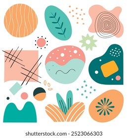 Abstract Spring themed seamless patterns featuring colorful