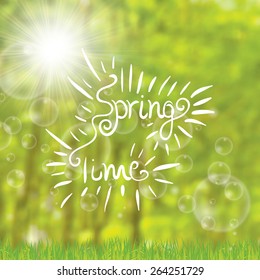 Abstract spring time trees forest green background
