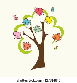 Abstract spring tree with flowers. Floral background.