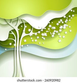 Abstract spring tree with white flowers